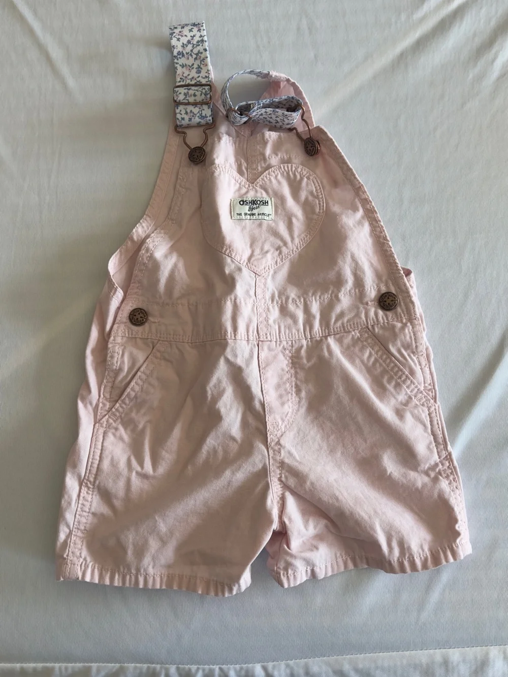 OshKosh B'gosh Light Pink Cotton Shortall Overalls with Floral Straps